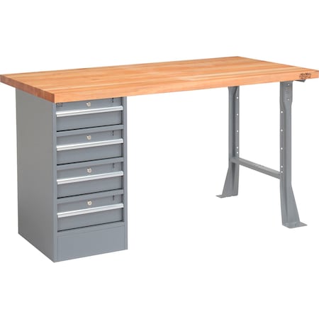 Global Industrial 72 x 30 Pedestal Workbench, 4 Drawers, Maple Block Square Edge, Gray 607677